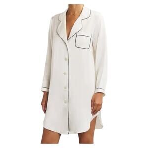Morgan Lane Ivory Silk Jillian Nightshirt with Black Trim - Size P (0-2/XS)